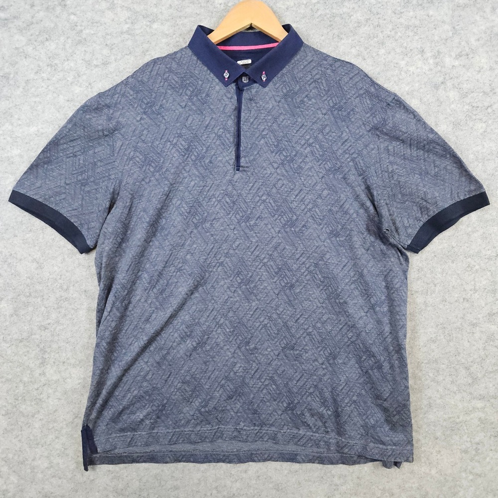 Maceoo Men's Blue Geometric Polo Shirt Size 6/2XL 100% Cotton Mozart Maze Preppy